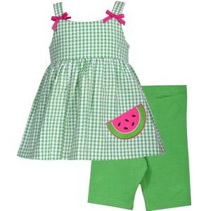 Bonnie Jean Girls Size 4-6X Seersucker Watermelon Applique Top Knit Short Set